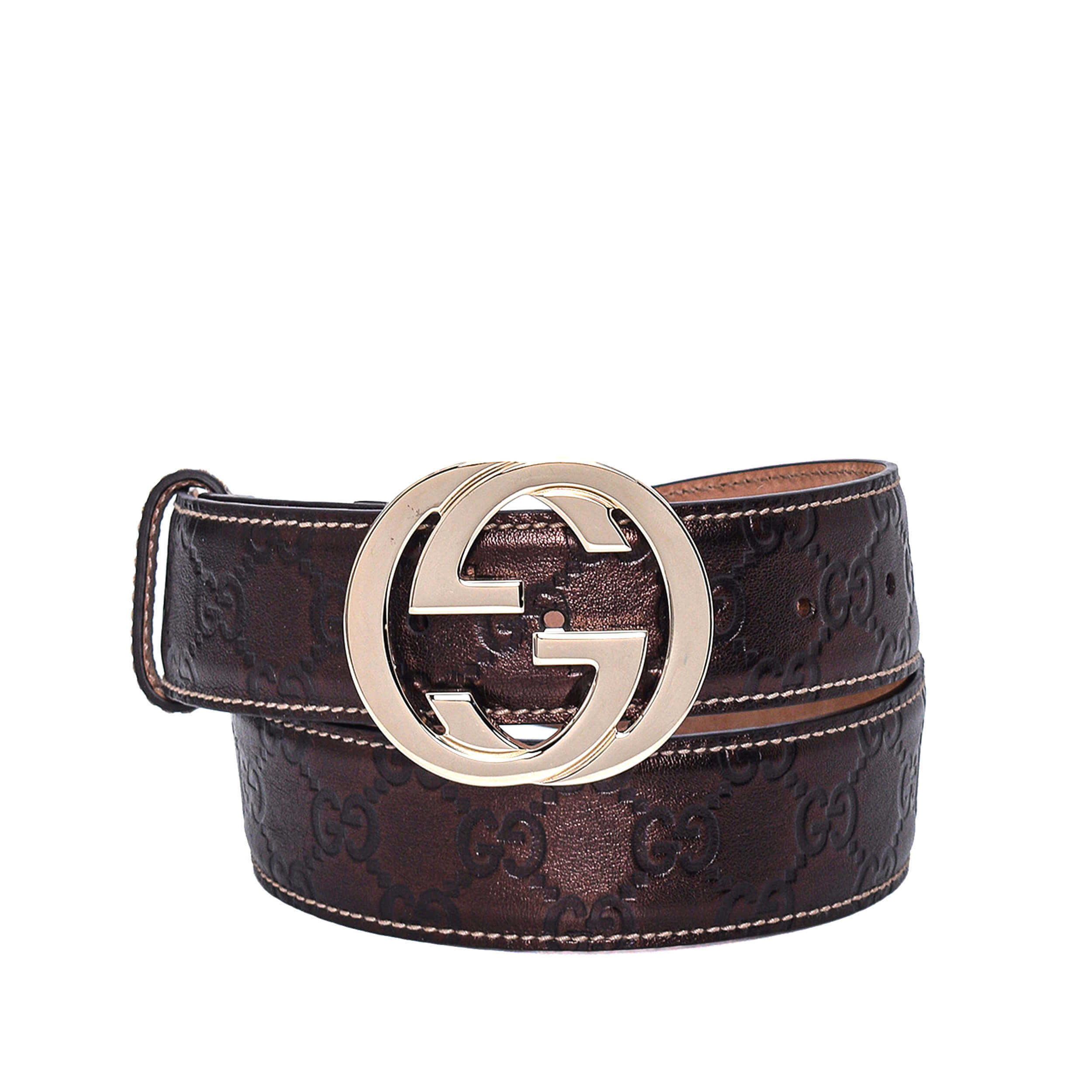 Gucci - Brown GG Supreme Leather  GG Buckle Belt